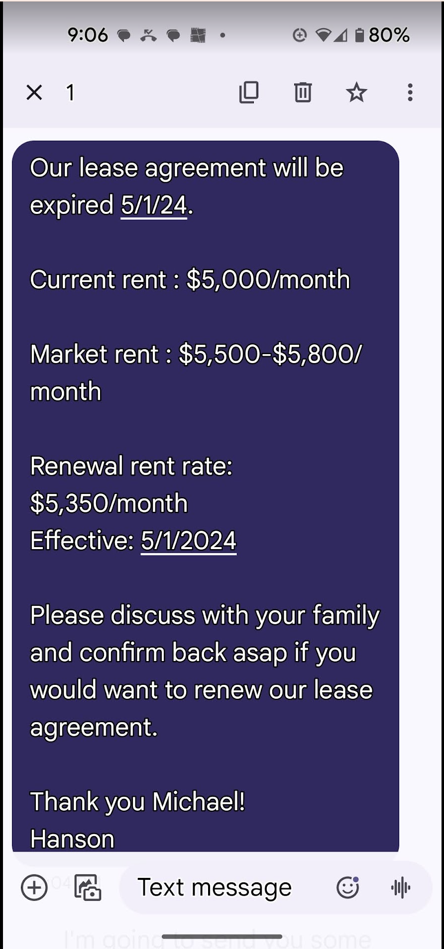 Hanson Announces Rent Increase
